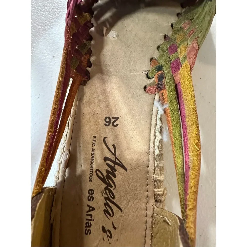 Angela's Women's Monita Frida Negro Leather Espadrille Flat Shoes Size 26